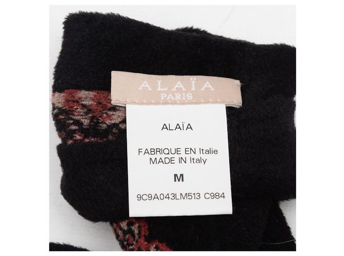 Alaïa Guanti Alaia in maglia con motivo farfalla nero e bordeaux - vista 2