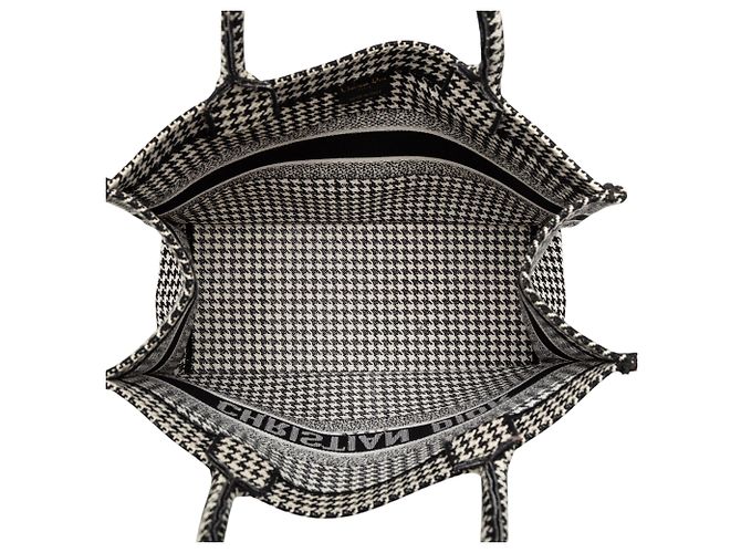 Book Tote Dior in tela nera con ricamo houndstooth, misura Medium Nero - vista 4