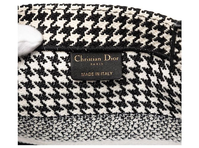 Book Tote Dior in tela nera con ricamo houndstooth, misura Medium Nero - vista 5