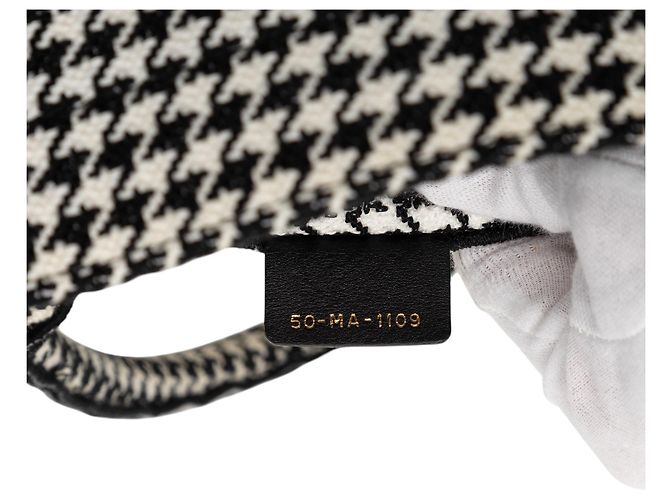 Book Tote Dior in tela nera con ricamo houndstooth, misura Medium Nero - vista 6