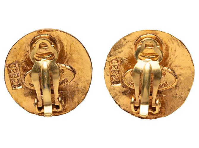 Orecchini a cerchio Chanel CC placcati oro D'oro - vista 2