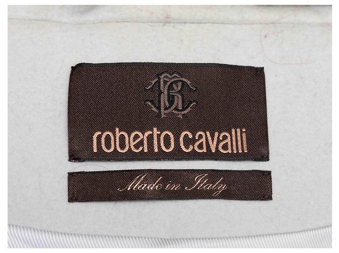 Hellgrauer Roberto Cavalli Mantel aus Virgin Wool mit Pelzbesatz Größe IT 44 - Ansicht 4