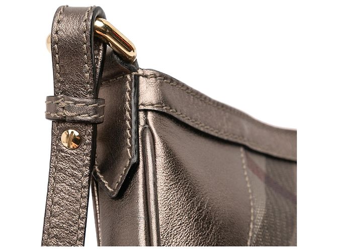 Borsa a tracolla Burberry Supernova Check in tela e pelle metallizzata marrone - vista 10
