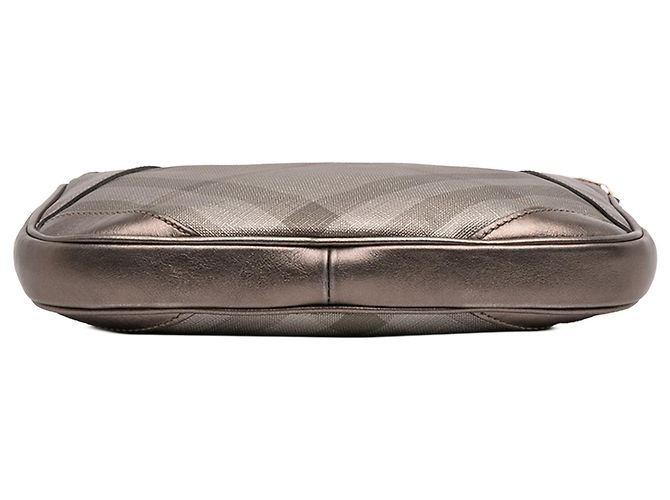 Borsa a tracolla Burberry Supernova Check in tela e pelle metallizzata marrone - vista 3