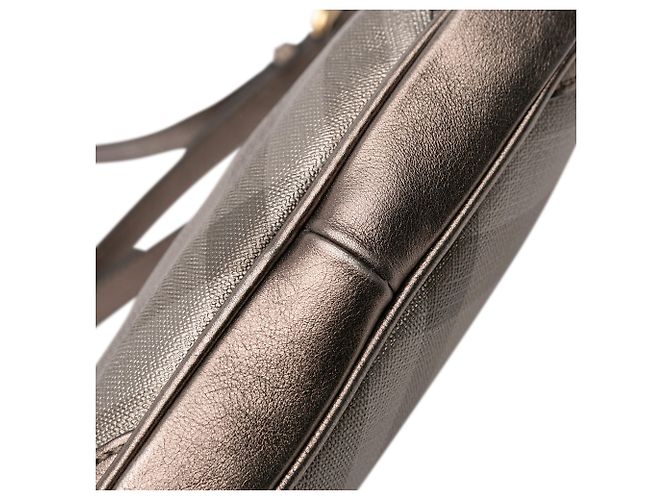 Borsa a tracolla Burberry Supernova Check in tela e pelle metallizzata marrone - vista 7