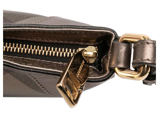 Borsa a tracolla Burberry Supernova Check in tela e pelle metallizzata marrone - vista 8
