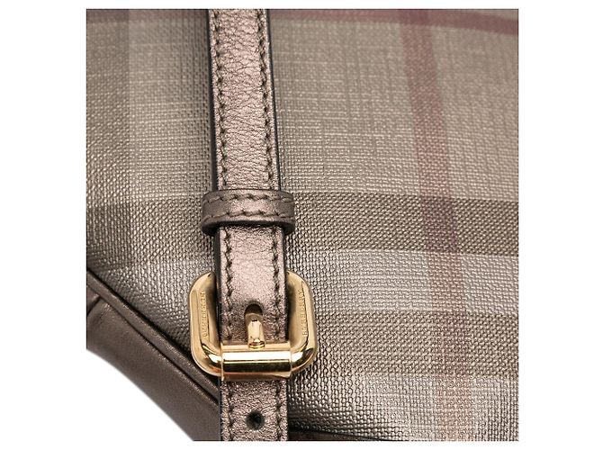 Borsa a tracolla Burberry Supernova Check in tela e pelle metallizzata marrone - vista 9