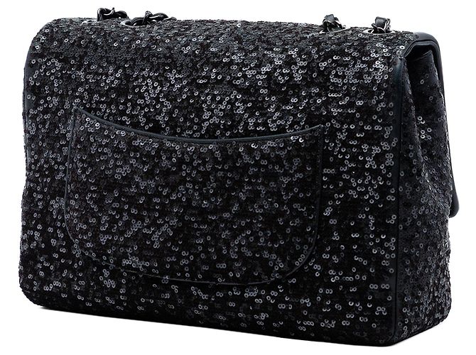 Borsa a tracolla Chanel Jumbo Classic Sequins Single Flap nera Nero - vista 2