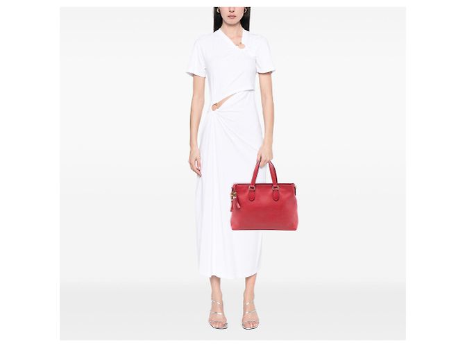 Bamboo Borsa satchel Gucci in pelle rossa con manico in bambù e nappa Rosso - vista 7