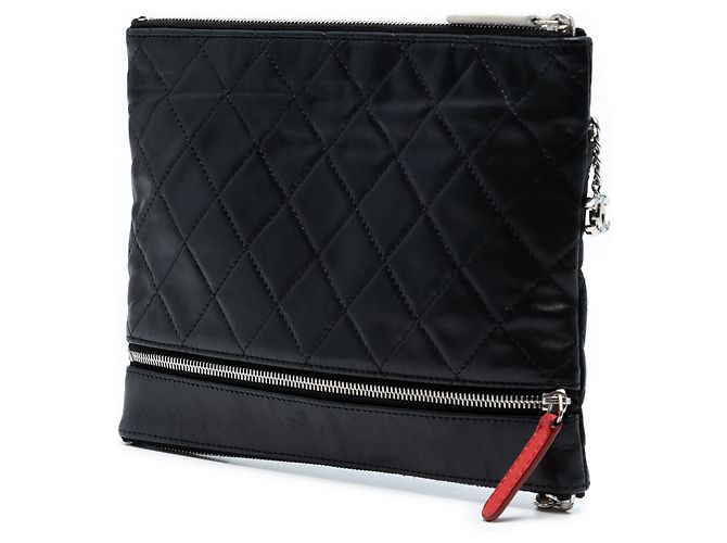 Clutch Multi Zip in agnello trapuntato Small CC nero Chanel - vista 2