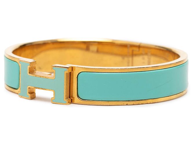 Bracciale Hermès Clic H stretto in smalto blu PM - vista 2