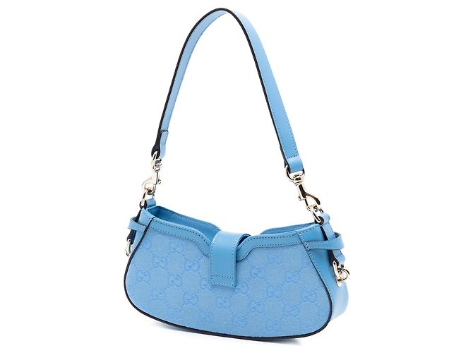 Gucci Moon Schultertasche aus blauem Mini GG Canvas - Ansicht 2
