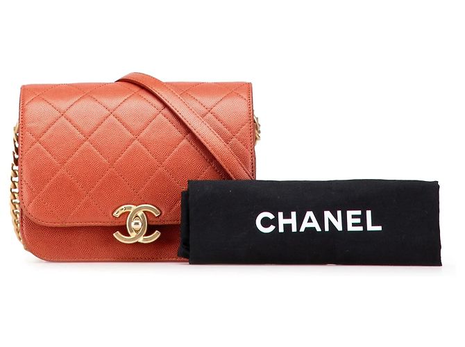 Borsa a tracolla Chanel Mini CC Quilted Caviar Single Flap arancione - vista 14