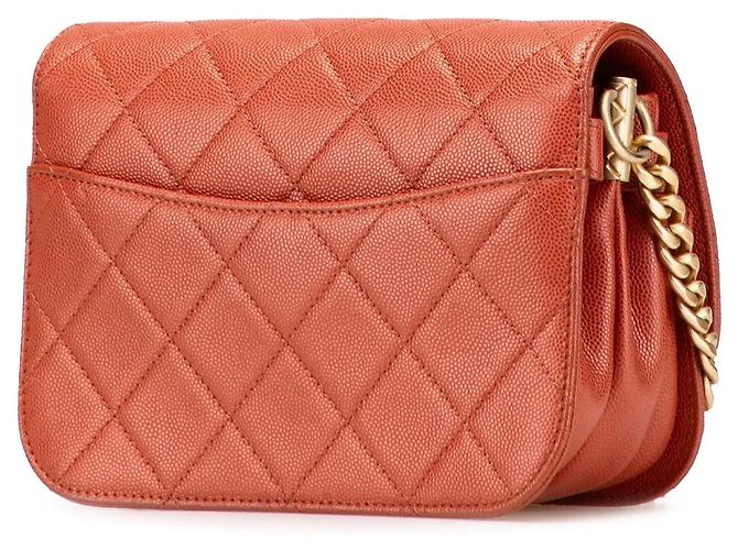 Borsa a tracolla Chanel Mini CC Quilted Caviar Single Flap arancione - vista 2