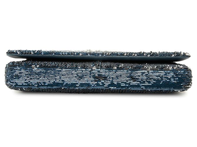 Clutch con paillettes Blue Chanel Coco Cuba con catena a tracolla - vista 3
