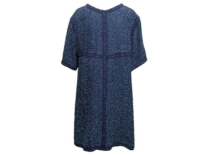 Chanel Tweed Kurzarmkleid Marine Größe FR 50 Blau - Ansicht 3