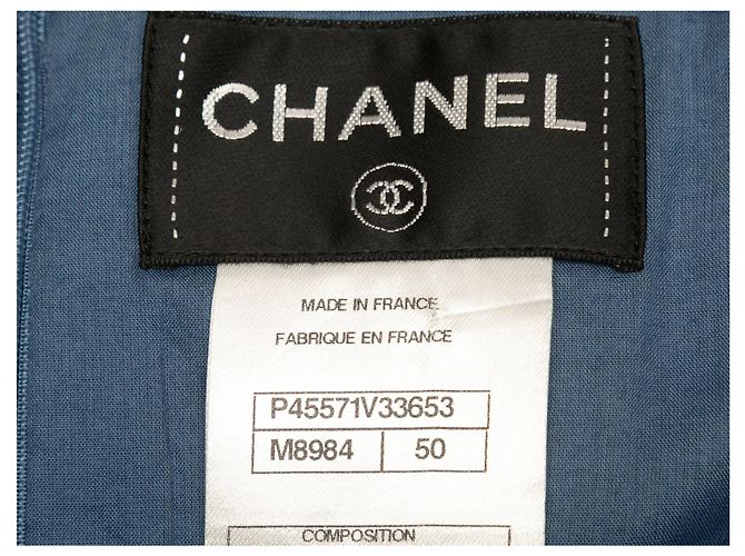 Chanel Tweed Kurzarmkleid Marine Größe FR 50 Blau - Ansicht 5