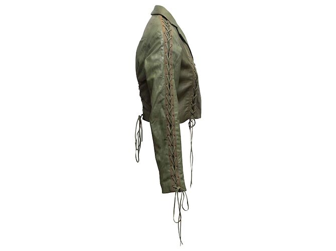 Giacca in pelle con lacci Olive Rodarte per Opening Ceremony Taglia US S Verde - vista 2