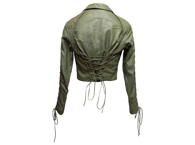 Giacca in pelle con lacci Olive Rodarte per Opening Ceremony Taglia US S Verde - vista 3