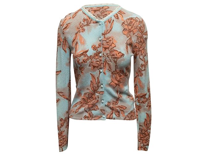 Vintage hellblauer und mehrfarbiger Blumarine Cardigan mit Blumenmuster Größe IT 44 - Ansicht 2