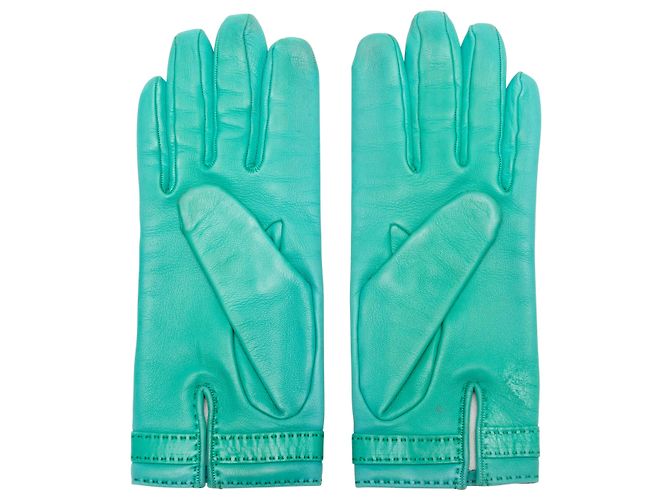 Hermès Türkisfarbene Hermes Lederhandschuhe Größe 7.5 Blau - Ansicht 2