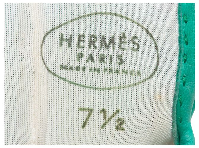 Hermès Türkisfarbene Hermes Lederhandschuhe Größe 7.5 Blau - Ansicht 3