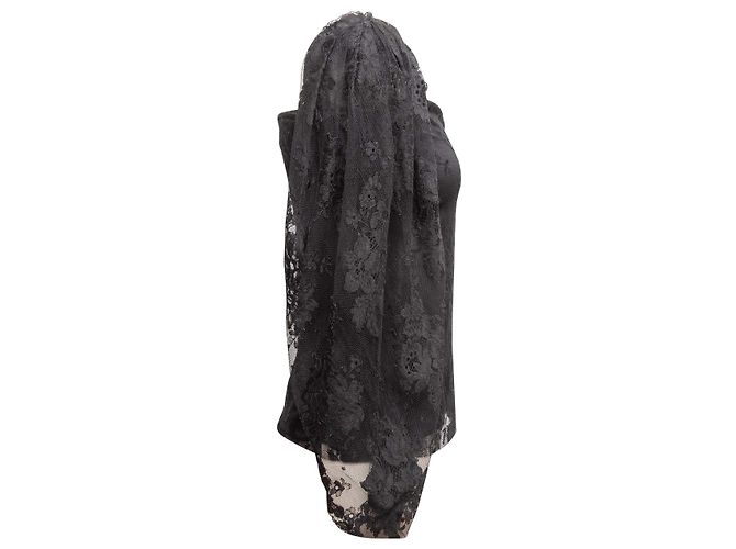 Autre Marque Top de encaje de manga larga negro Galanos Talla US S - vista 2