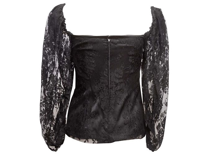 Autre Marque Top de encaje de manga larga negro Galanos Talla US S - vista 3