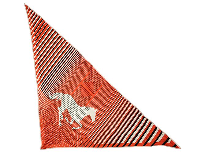 Pañuelo de seda Orange Hermès Triangular H Au Galop Naranja - vista 2