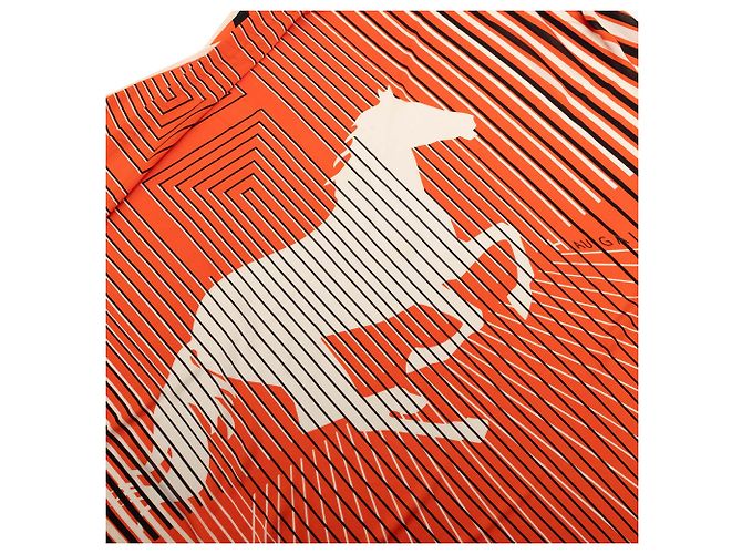Pañuelo de seda Orange Hermès Triangular H Au Galop Naranja - vista 9