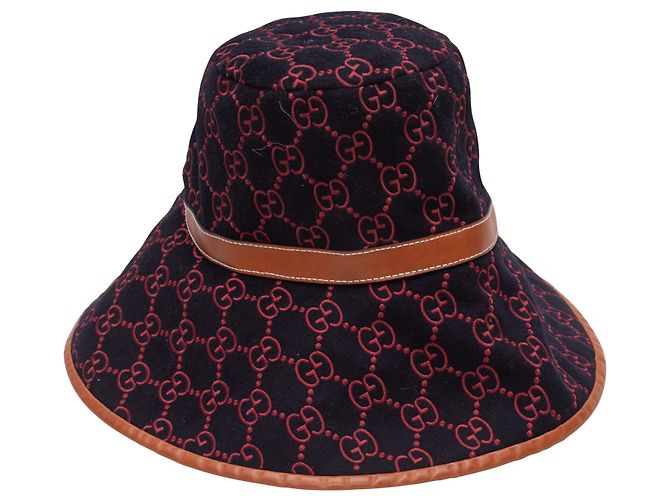 Cappello bucket in lana Gucci Monogram blu navy e multicolore - vista 2