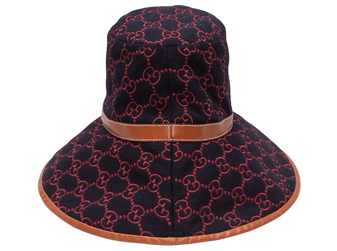 Cappello bucket in lana Gucci Monogram blu navy e multicolore - vista 3