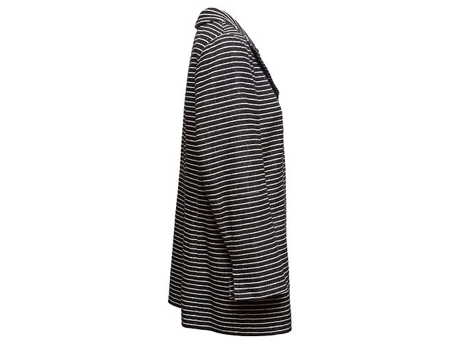 Vintage Black & White Chanel Striped Camellia Jacket Size FR 48 - view 3