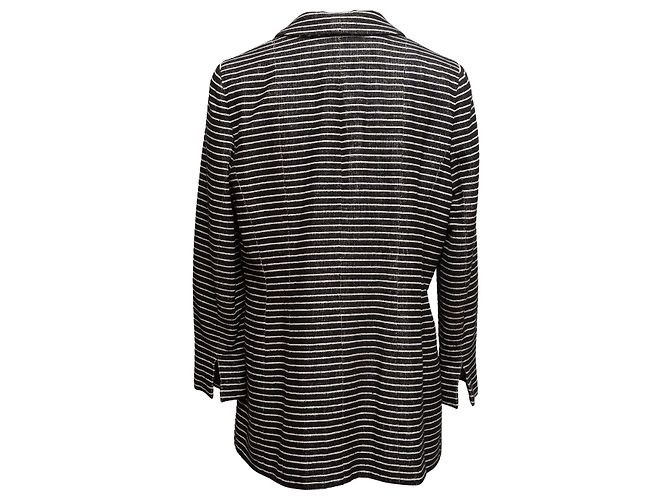 Vintage Black & White Chanel Striped Camellia Jacket Size FR 48 - view 4