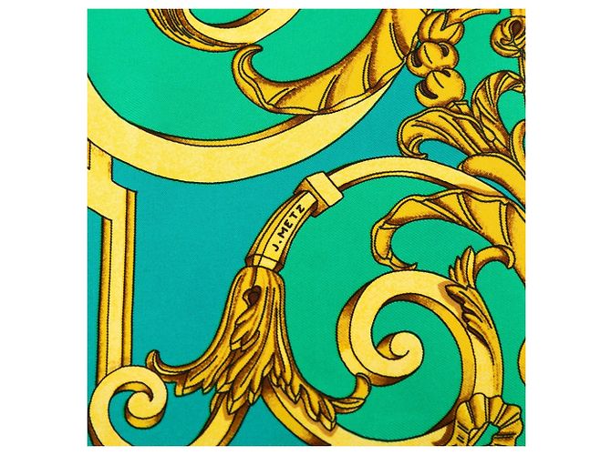 Sciarpa in seta Hermès Les Tuileries verde 90 Scarves - vista 7