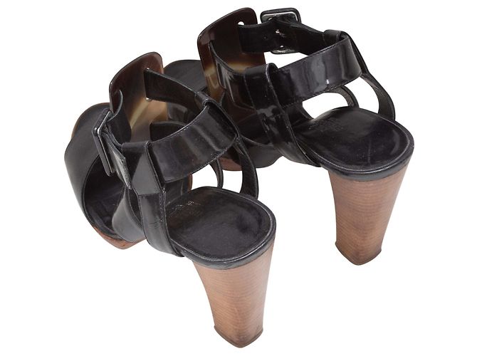 Hermès Sandalias de plataforma en charol negro Hermes Talla 37 - vista 3