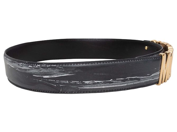 Moschino Logo Gürtel Schwarz & Weiß Größe 38 - Ansicht 2