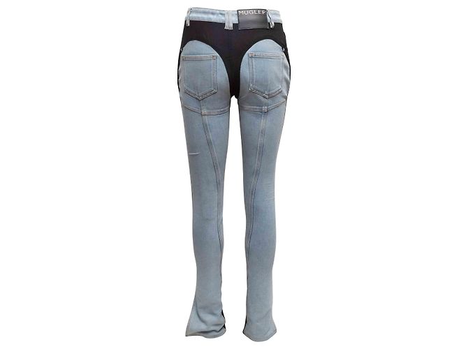 Thierry Mugler Vaqueros bitono Mugler Light Wash & Black Talla US 27 Azul - vista 3