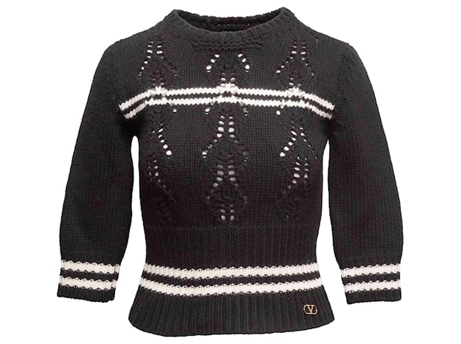 Valentino Garavani Schwarz-Weiß gestreifter Valentino Pullover Größe US S - Ansicht 2