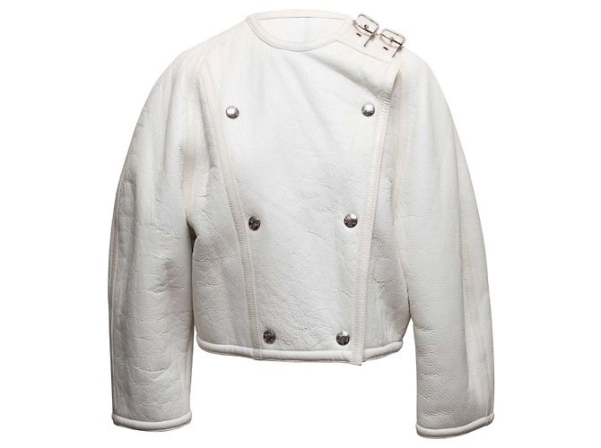 Céline White Celine Double-Breasted Shearling Jacket Size US 6 - view 2