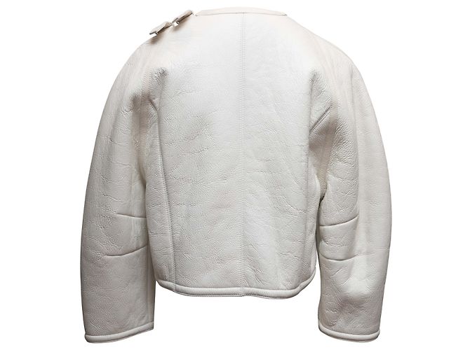 Céline White Celine Double-Breasted Shearling Jacket Size US 6 - view 4
