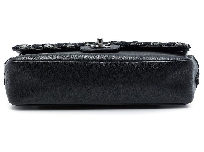 Borsa a tracolla Chanel Medium Classic Tweed e Caviar Double Flap nera Nero - vista 3