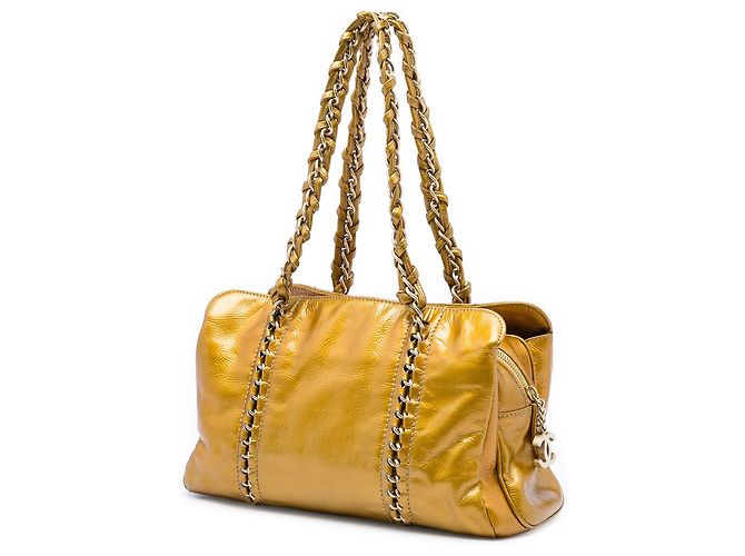 Tote Chanel Medium Crinkled Patent Luxe Ligne Gold D'oro - vista 2