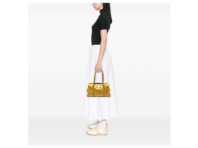 Tote Chanel Medium Crinkled Patent Luxe Ligne Gold D'oro - vista 5