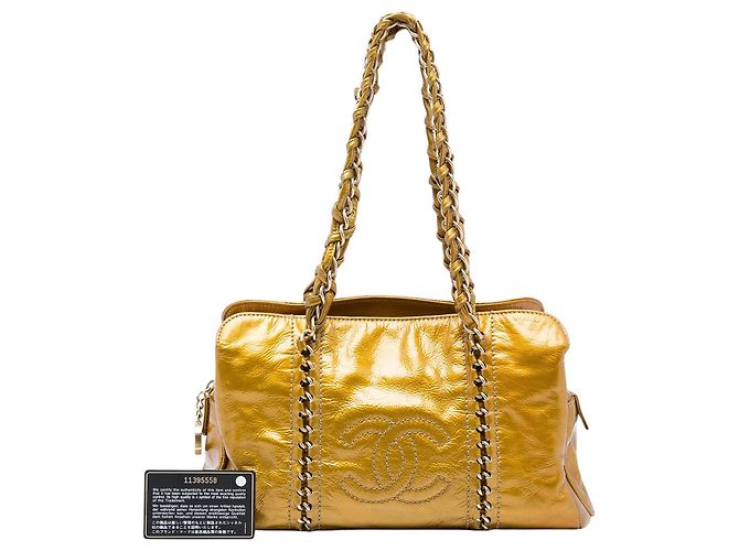Tote Chanel Medium Crinkled Patent Luxe Ligne Gold D'oro - vista 6