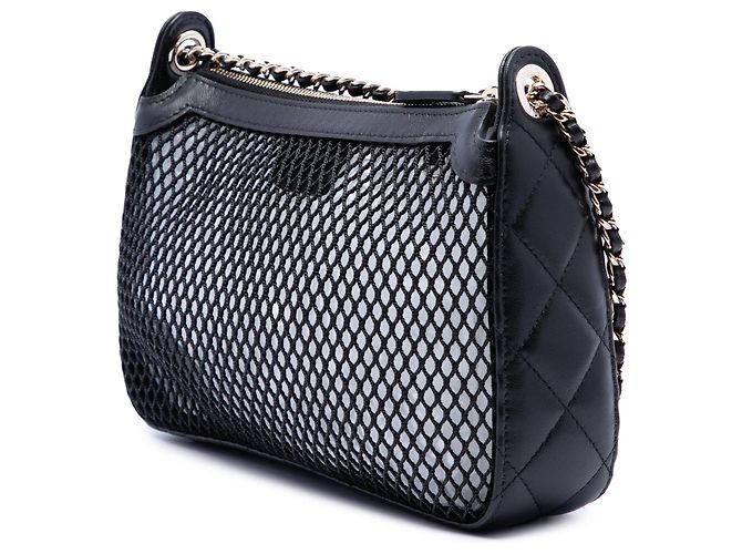 Clutch Chanel CC in mesh e agnello lucido con borsa a tracolla con catena nera Nero - vista 2