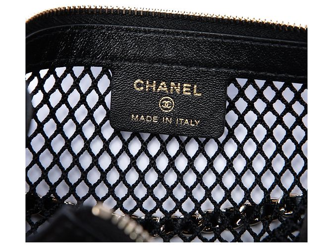 Clutch Chanel CC in mesh e agnello lucido con borsa a tracolla con catena nera Nero - vista 5