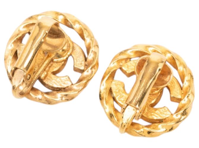 Pendientes de clip redondos con cuerda y strass chapados en oro Chanel CC Gold Dorado - vista 2