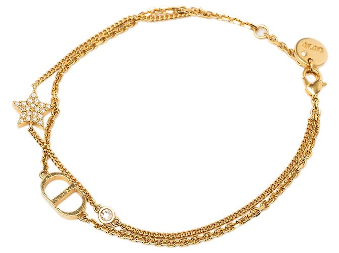 Bracciale a doppia catena con ciondolo a cuore Petit CD Logo placcato oro e strass Dior Gold D'oro - vista 3