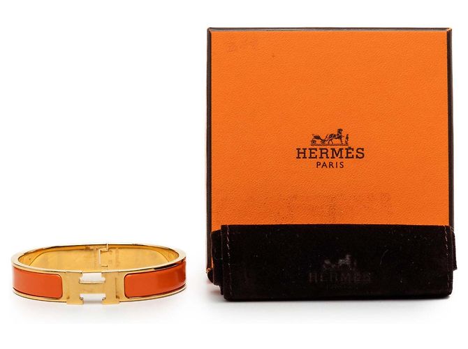 Bracciale Hermès Clic H in smalto stretto dorato PM D'oro - vista 6